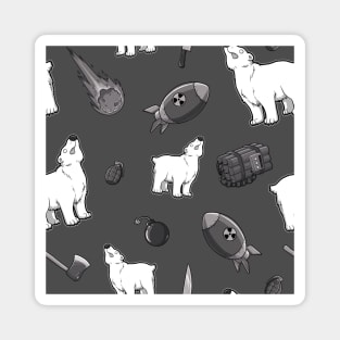 Dumb Bear Danger Pattern (Black & White) Magnet