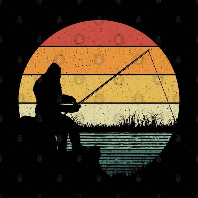 Bigfoot Fishing Retro Sasquatch by Tesszero