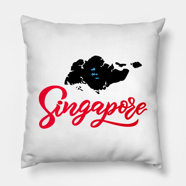 Hand lettering modern calligraphy Singapore text with map silhouette black color. Pillow by linasemenova