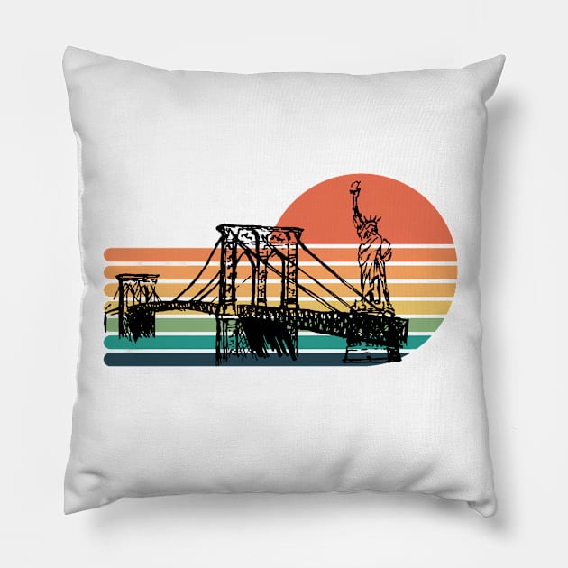 The Bridge and Statue of Liberty Pillow by GoodyL