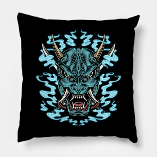 Blue Japanese demon hannya oni mask Pillow