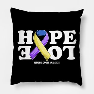 Bladder Cancer Support | Yellow purple blue Ribbon Support Bladder Cancer awareness Pillow