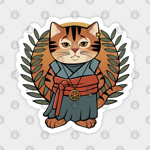 Peace Cat Samurai Magnet by Sue Cervenka