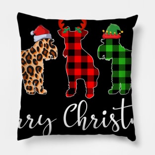 Merry Christmas Leopard Red Green Plaid Miniature Schnauzer Pillow