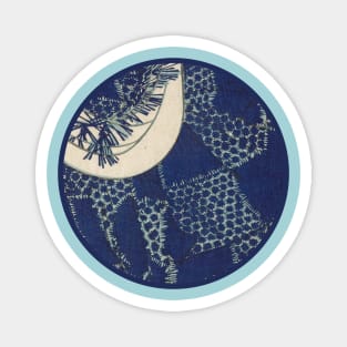 Japanese Abstract Collage Print Round Kimono+Pine. Indigo/Blue Magnet