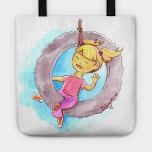 Girl on the tire swing Tote