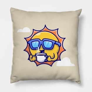 Cute Cool Sun Drink Coffee Cartoon Pillow