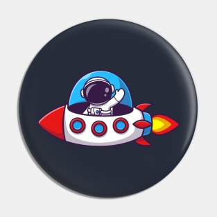 Astronaut Riding Rocket Cartoon Pin