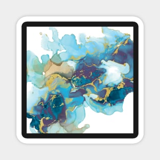 Blue and gold abstract alcohol ink art print Magnet