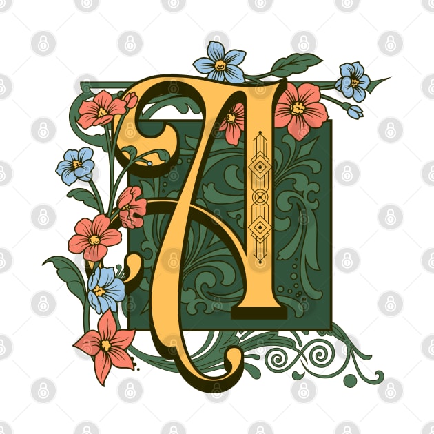 Floral Design, Calligraphy Of Letter  A by Promen Art