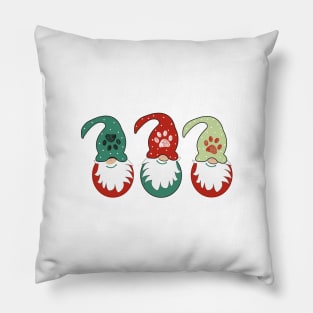 Paw prints with gnomes. Happy new year and Christmas design Pillow