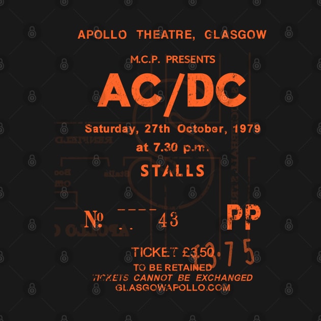 AC-DC Saturday 27th October 1979 Glasgow Apollo UK Tour Ticket Repro Orange Text by RockitTees