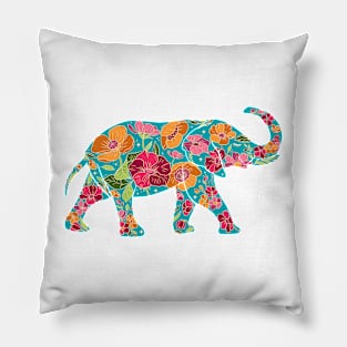 Floral Elephant Silhouette - Tropical on Yellow Pillow