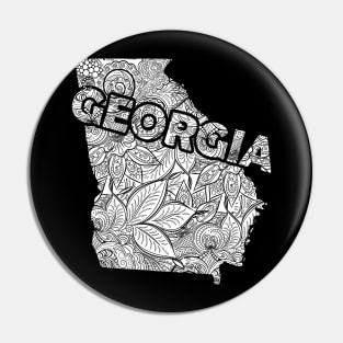 Mandala art map of Georgia with text in white Pin