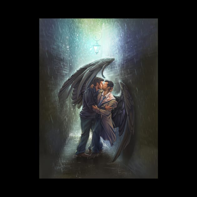 Destiel Kiss in the Rain by GioGui