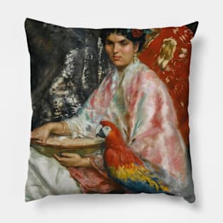 Lady With A Parrot by Julius LeBlanc Stewart Pillow