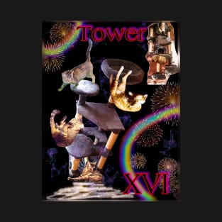 The Tower Tarot Card from Hazard Cats Tarot T-Shirt