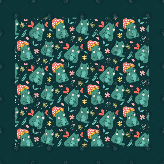 Kawaii Cottagecore Mushroom Frog Pattern by Sugoi Otaku Gifts