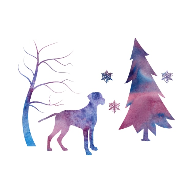 Brittany Dog Winter Art with Snowflakes by BittenByErmines