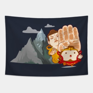 Little Monkey King ran away on the cloudy mountain peak Tapestry