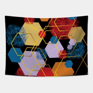 Red, blue, yellow, purple, orange and gold geometric hexagons Tapestry