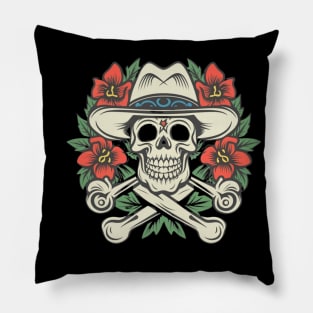 Cowboy Skull tattoo art Pillow