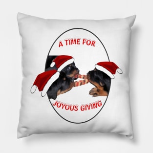 A Time Of Joyous Giving Rottweiler Holiday Greetings Pillow