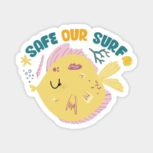 Safe our Surf quote with cute sea animal fish, starfish, coral and shell Magnet