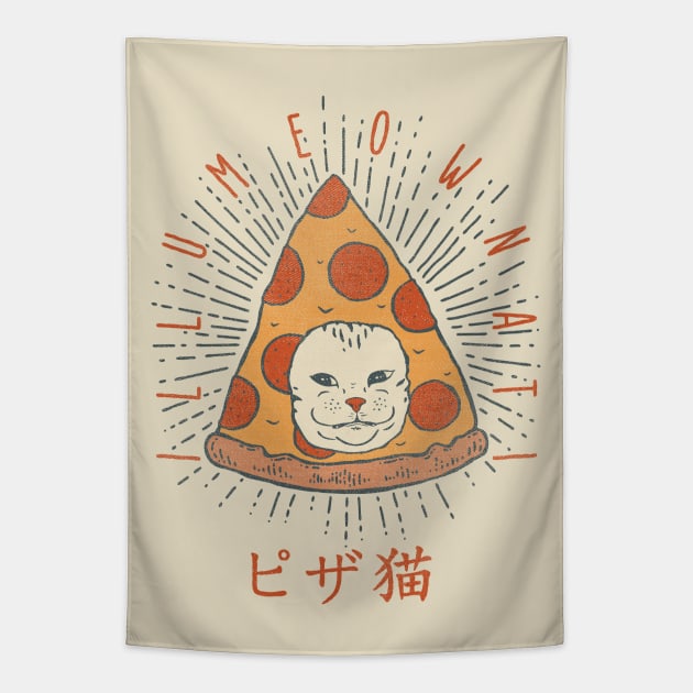 Illumeownati - Funny Illuminati Pizza Cat T Shirt Gift Ukiyo Quarantine Greeting Card Postcard Frontline Asking for Salami Pet 2020 Stay Inside Home Office Decor Idea Tapestry by anycolordesigns