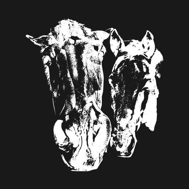 Twoo horses White on Black by Hujer