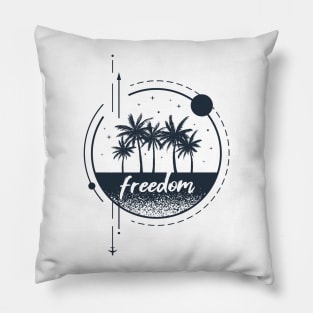 Palms And Airplane. Freedom, Summer. Motivational Quote. Geometric Style Pillow