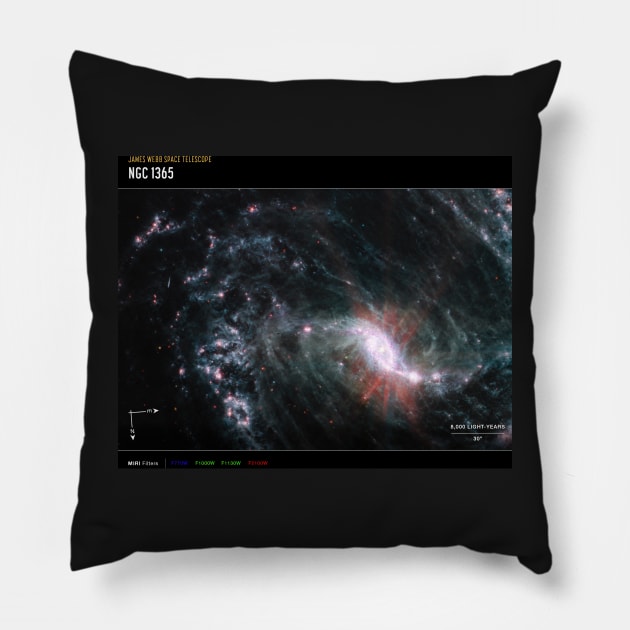 James Webb Space Telescope NGC 1365 Detailed (James Webb/JWST) Pillow by AlexandrAIart