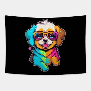 Pixel Colorful Dog Tapestry