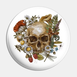 Vintage Floral Skull Design Pin