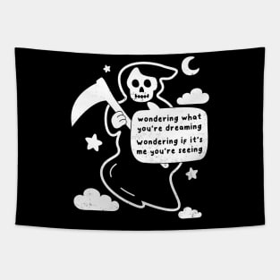 Funny Grim Reaper, Wondering What You Are Dreaming Joke, Goth Humor Tapestry