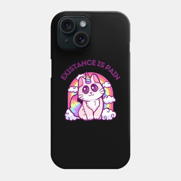 Existance Is Pain: Existential Whiskers Hilarious Cat with a Rainbow Twist Phone Case by Holymayo Tee