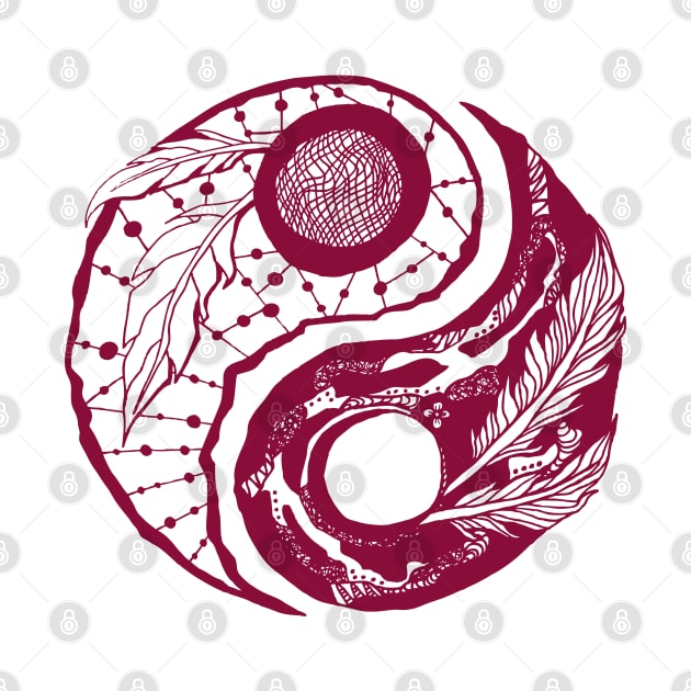 Burgundy Feathers Yin Yang by kenallouis