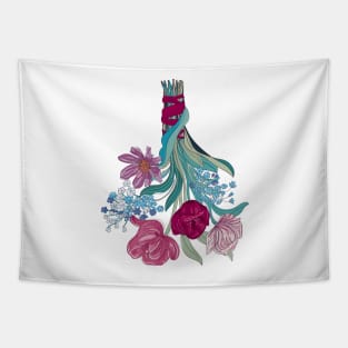 Spring flowers bouquet in cobalt and carmine, muted tones Tapestry