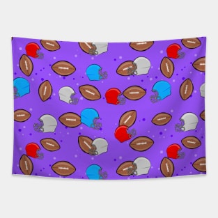 American Football - Helmet & Ball Seamless Pattern - Purple Background Tapestry