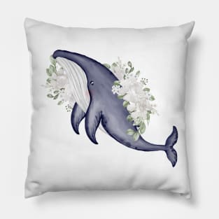 Whale Flower Watercolor Pillow