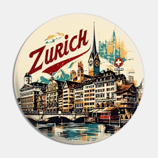 Retro Vintage Zurich Impressionism Painting Pin