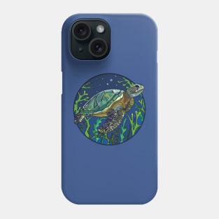 Ocean Harmony: Stained Glass Style Circle Design T-Shirt with Sea Turtle Phone Case