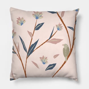 Pretty Minimalist Aesthetic Flower Bird Floral Design Pillow