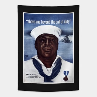 Office Of War Information US Propaganda Print with Dorie Miller, US Navy Seaman and Hero Tapestry