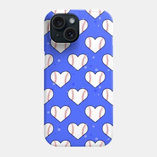 Baseball Ball Texture In Heart Shape - Seamless Pattern on Blue Background Phone Case