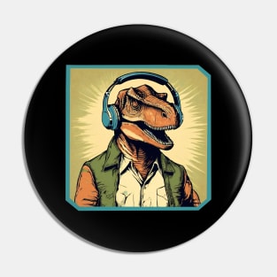 Dinosaur with headphones Pin