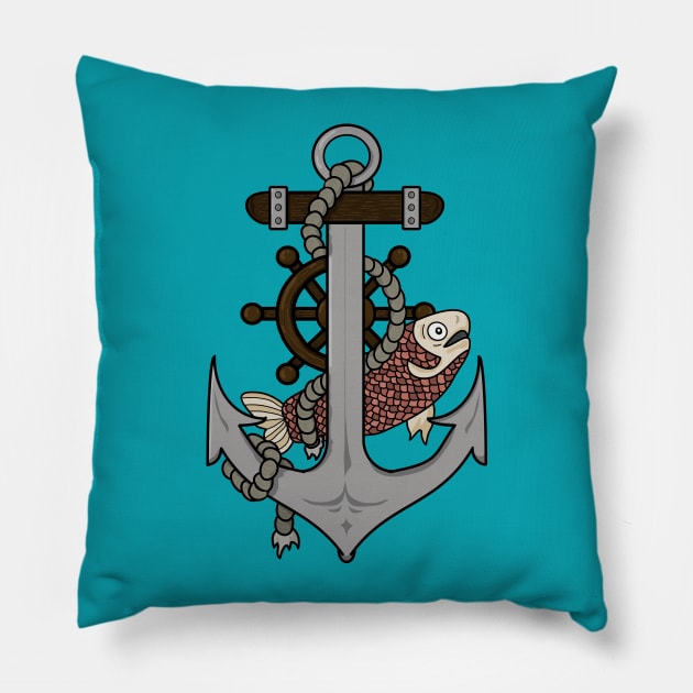 Anchor, Helm and Fish Pillow by DigitalCleo