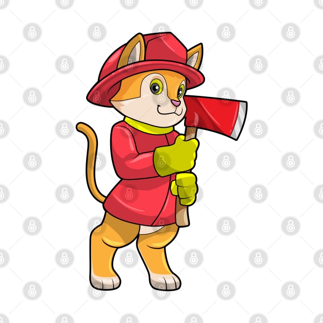 Cat as Firefighter with Ax by Markus Schnabel