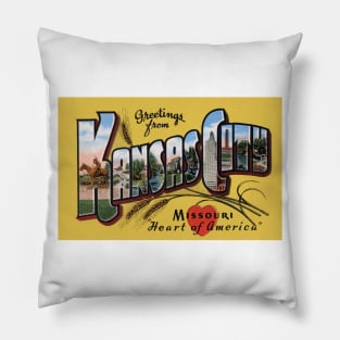 Greetings from Kansas City, Missouri - Vintage Large Letter Postcard Pillow