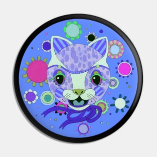 Blue Happy Cute Cat Pin